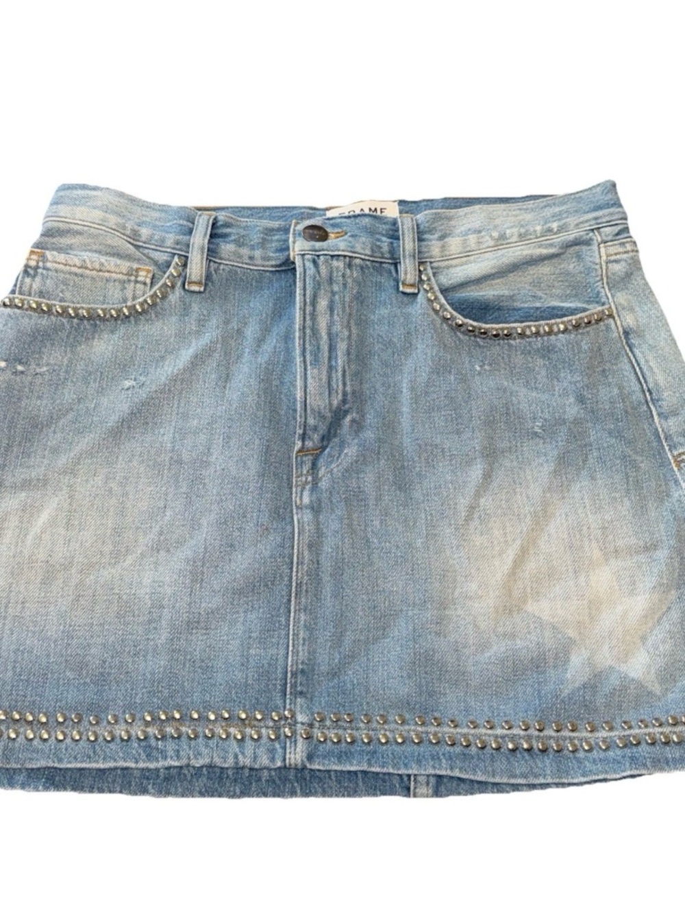 Frame Le Mini Denim Skirt 28 Blue Studded 100% Cotton Concert Party